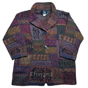 Peruvian Connection Alpaca Wool Knit Pattern Cardigan Jacket Small